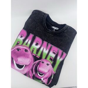 Barney S Adult T-Shirt I Love You Purple Dinosaur Character Tee Cotton Black